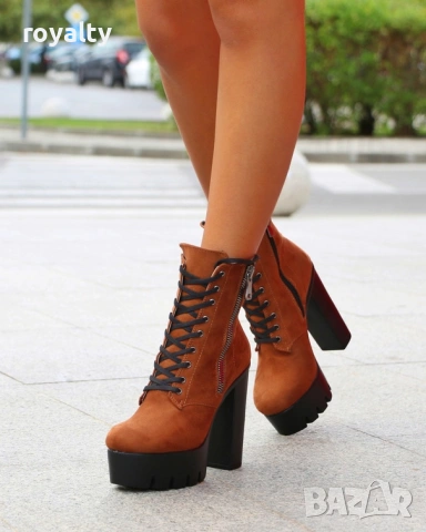 Боти на ток - кафяв велур