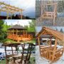 Дървени градински люлки, навеси, козирки, перголи, беседки, масивни пейки, дървени конструкции