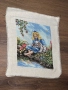 Ръчно бродиран гоблен – Момиче с куче край река (без рамка), снимка 3