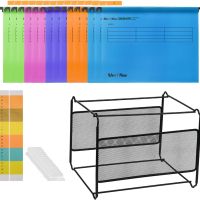 MerryNine Настолен висящ органайзер за папки с файлове A4 15 бр. 5 цвята с раздели и карта, черно, снимка 1 - Органайзери за бюро - 45285685