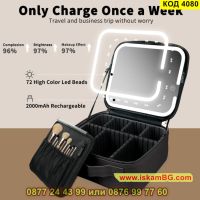 Куфар за козметика с огледало и LED регулиращо осветление - черен цвят - КОД 4080, снимка 2 - Куфари - 45495503