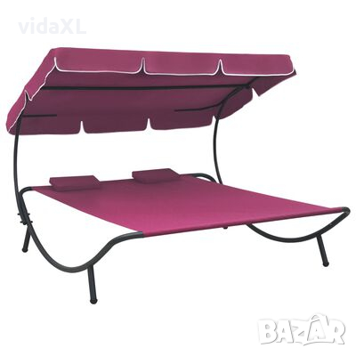 vidaXL Лаундж легло на открито с навес и възглавници, розово(SKU:313524, снимка 1