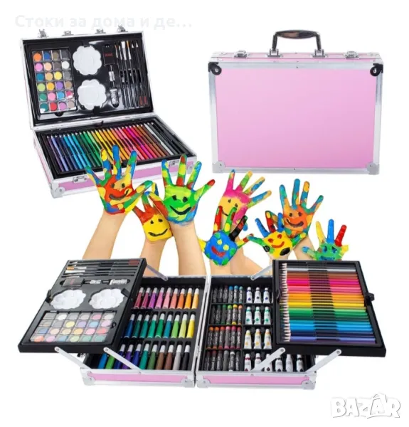 ✨Детски куфар за рисуване 145 части - розов / син, снимка 1