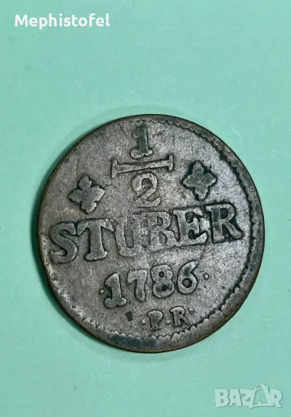 1/2 щубер 1786 г, Херцогство Юлих-Берг - стара медна монета, снимка 1