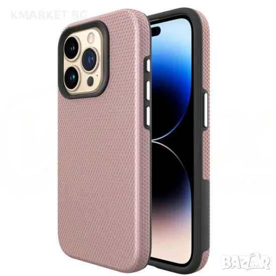 Силиконов твърд кейс Vmax Triangle и Протектор, За iPhone 15 Pro Max (6.7), Розово-златен, снимка 1