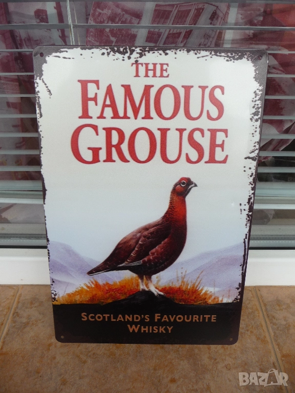 Метална табела уиски The Famous Grouse най-продавано Шотландско червен глухар емблема whisky scotlan, снимка 1