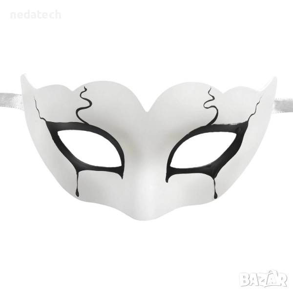 Дамска карнавална маска, бяла с черни детайли_1220745, снимка 1