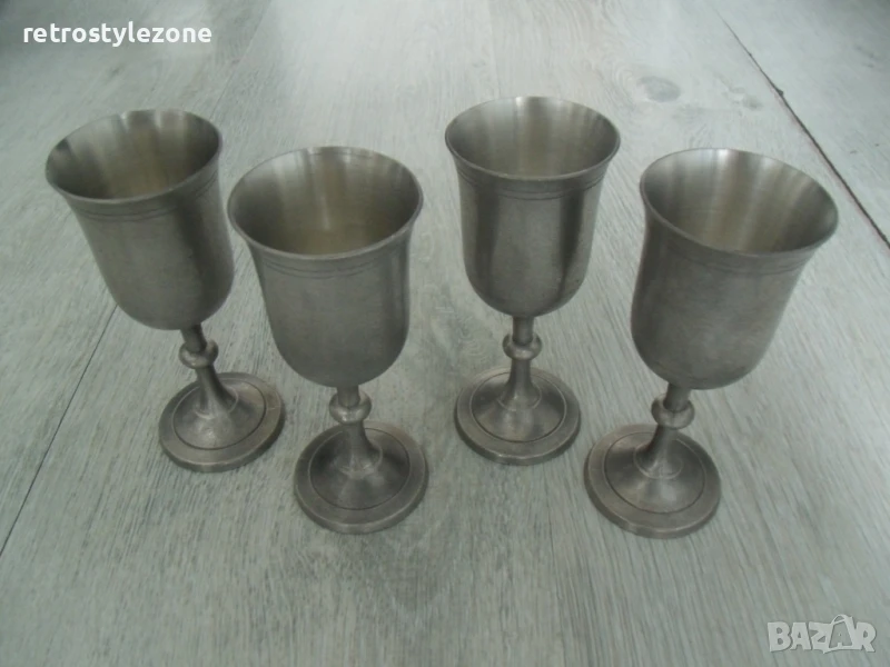 № 8080 стари метални / калаени чаши - SCANDIA TENN F10  - комплект 4 броя   - печат / маркировка   -, снимка 1