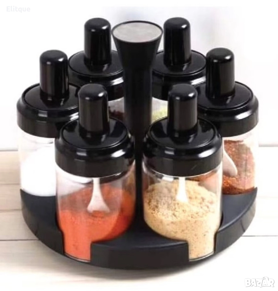 Комплект от 6 контейнера за подправки, с въртяща се опора на 360 градуса, снимка 1