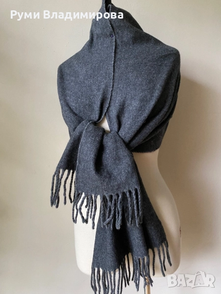 Мъжки, сив шал от 100 % агнешка вълна, снимка 1
