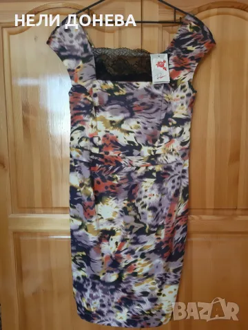 Красива Рокля на Rosi Fashion Цветна с Черна Дантела!НОВА с Етикет!№46, снимка 5 - Рокли - 50277455