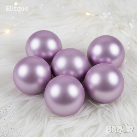 Комплект перлени коледни топки – 6 броя в различни цветове + подарък 6бр златисто блестящи топки, снимка 2 - Декорация за дома - 52650994