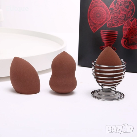 Комплект от 3 бр. тампони за нанасяне на грим по лицето с метална поставка HZS347, снимка 7 - Други - 52830546