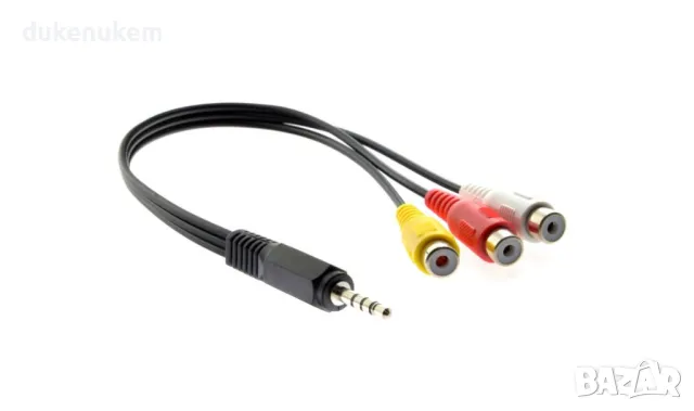 НОВ! 3.5mm AUX към 3 RCA AV Композитен кабел 20 см аудио видео AV Video, снимка 5 - Други - 47197132