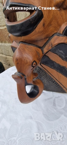 Тежка и масивна дървена маска – дялана изцяло от едно цяло дърво, снимка 9 - Декорация за дома - 51671198