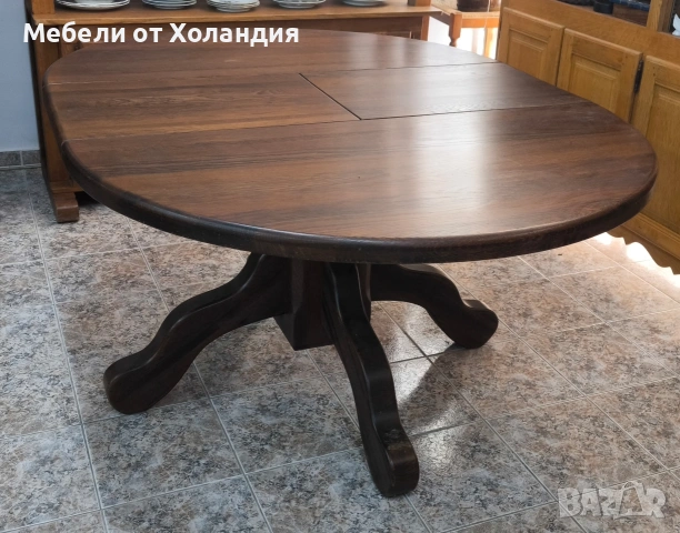 кръгла разтегателна маса от дъб, снимка 6 - Маси - 53537300
