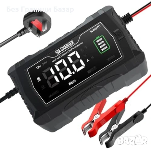 Ново Смарт зарядно 10A 12V/24V ремонт режим дисплей за акумулатори кола