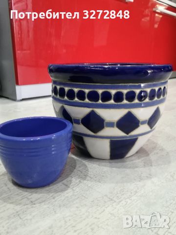 Сини керамични кашпи/немски , снимка 1 - Саксии и кашпи - 45095890
