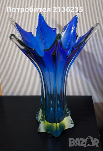 Мурано ваза от ураново стъкло – 28 см, снимка 7 - Антикварни и старинни предмети - 51946809