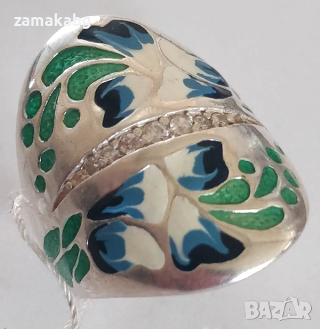 Уникални авторски сребърен пръстен размер 18.5 Самина