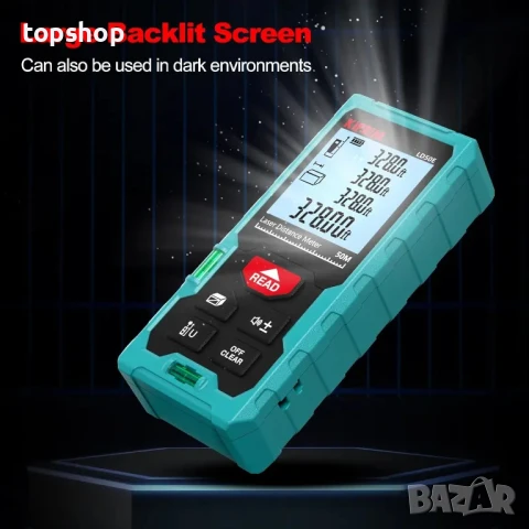 Лазерна ролетка Kiprim LD50E 50M, 2 нивелира, LCD дисплей с подсветка, превключване метри/футове/инч, снимка 6 - Гедорета - 50555714