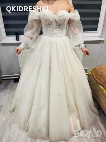 Сватбена рокля цвят шампанско с чанта - 550лв, снимка 1 - Рокли - 45344259