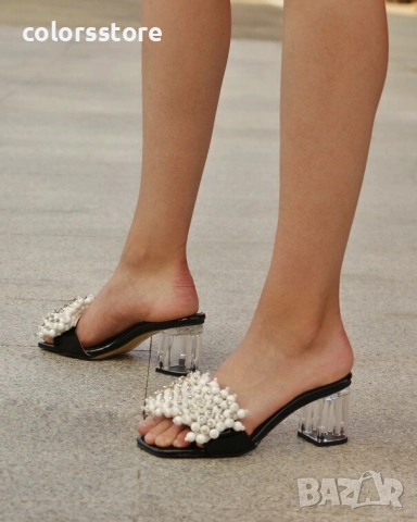 Чехли на ток - черен лак с перли - KP60 , снимка 3 - Чехли - 51437044