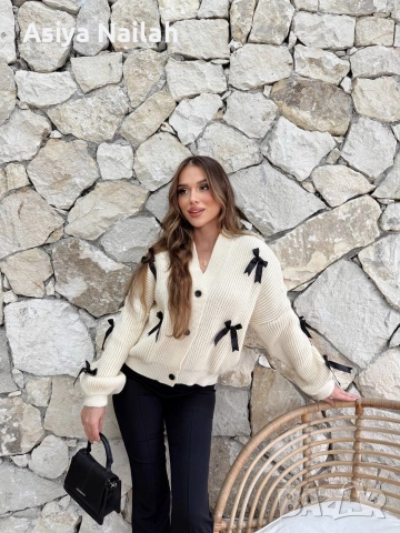 Кремава жилетка с черни панделки – Нова, стилна, турско качество, снимка 2 - Жилетки - 52795276