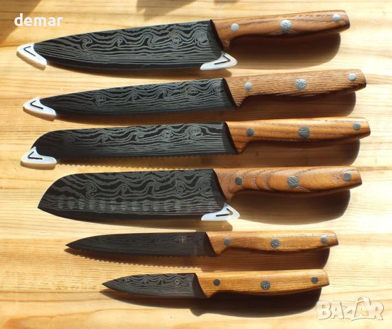 Комплект кухненски ножове EUNA с дървена дръжка, 6 ножа, снимка 10 - Прибори за хранене, готвене и сервиране - 45653710