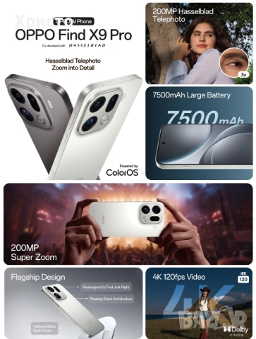 НОВ!!! Oppo Find X9 Pro, 6.78'', 16GB/512GB, Silk White, снимка 3 - Други - 53653242