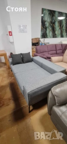 Сив диван от плат двойка с функция сън, снимка 4 - Дивани и мека мебел - 52826381