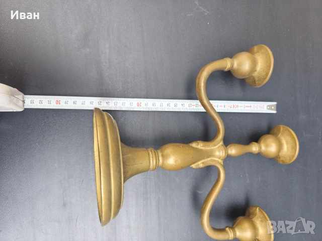 масивен месингов свещник 3ка , снимка 8 - Антикварни и старинни предмети - 53619805