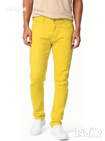 Мъжки слим жълти еластични дънки размер М или № 32 нови, снимка 2 - Дънки - 50212732