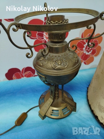 Бронзова лампа Арт Нуво, снимка 3 - Настолни лампи - 53143709