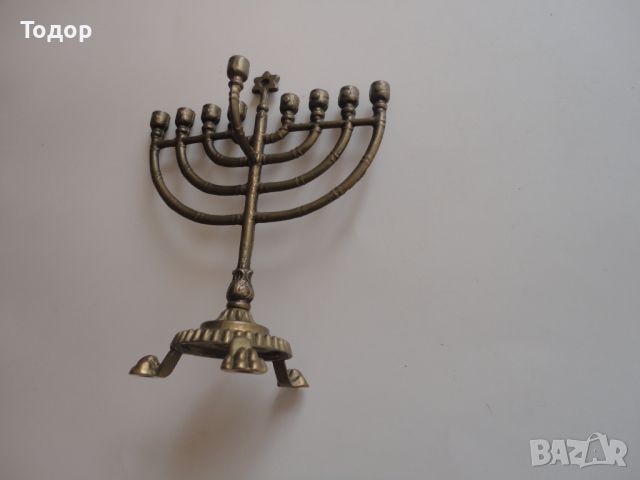 Старинен бронзов еврейски свещник , снимка 4 - Колекции - 45239758