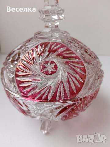 Кристални ваза и бонбониера/захарница Anna Hutten, снимка 8 - Вази - 52425121