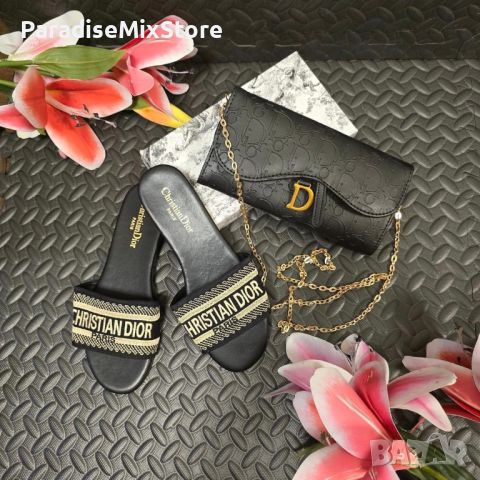 Дамски комплект Christian Dior Реплика ААА+ черно, снимка 1 - Чехли - 46084439