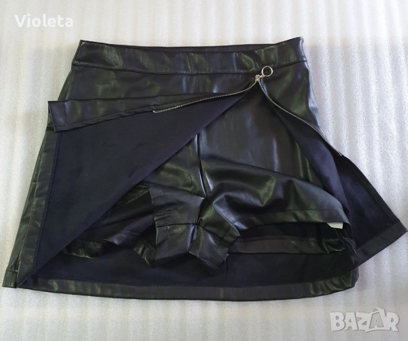 Къса пола от еко кожа с панталонки. Обиколка на талията 82см., снимка 3 - Поли - 52453720