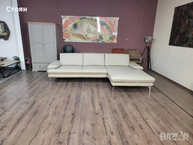 ПРОМОЦИЯ!!!Кремав кожен ъглов диван с ел. лежанка Dieter Knoll Arzona