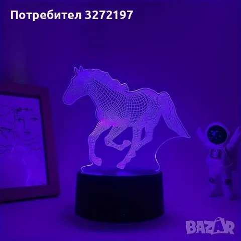 Холограмна 3D LED лампа Кон,RGB Седемцветен Интелигентен Контрол,USB/батерия, снимка 6 - Настолни лампи - 49480524