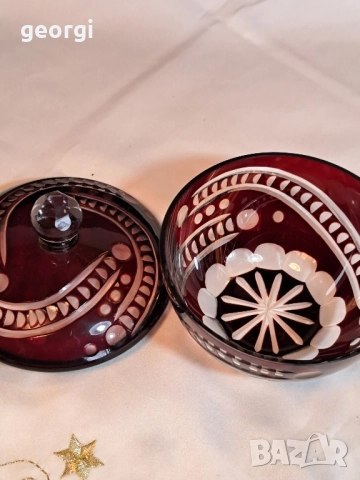 кристална бонбониера Bohemia рубинен кристал 29/3, снимка 5 - Антикварни и старинни предмети - 52341720