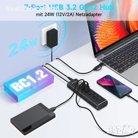 USB 3.2 активен хъб 7 порта, снимка 7 - USB кабели - 53376318