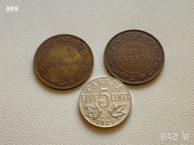 1 цент 1912, 1 цент 1916, 5 цента 1929 Канада