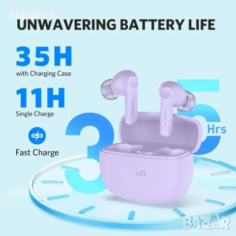 Безжични слушалки EarFun Air Life, дълбок бас с 12 мм драйвери, Bluetooth 5.4, 35 ч, IPX5, лилаво, снимка 4 - Безжични слушалки - 50578073
