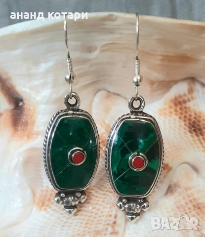 Висящи обеци от Тибет-естествени камъни-различни форми, снимка 7 - Обеци - 53226242