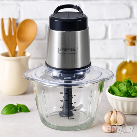 Електрически чопър Royalty Line MCE-300.34.1,стъклена купа, снимка 2 - Чопъри и пасатори - 53840109