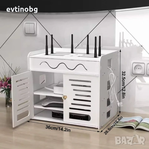 Органайзер шкаф за Wi-Fi рутер и кабели – 3 нива, бял дизайн, снимка 5 - Шкафове - 53842794