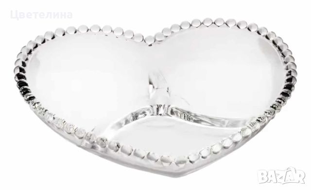 Стъклена чиния ордьовър сърце с 3 отделения, снимка 3 - Чинии - 46406390