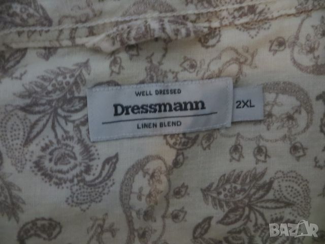 Мъжка риза с къс ръкав от лен Dressmann, снимка 3 - Ризи - 45810247