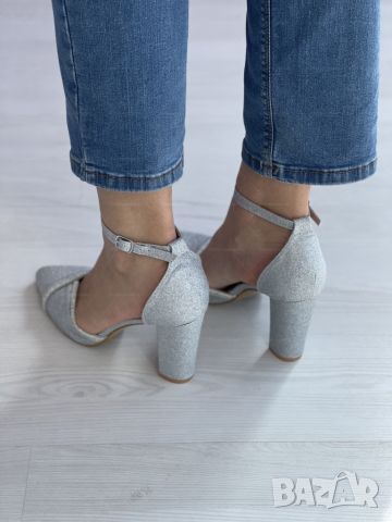 Дамски затворени сандали с ток и бляскави линии, отразяващи вашия уникален стил, снимка 2 - Сандали - 45734827